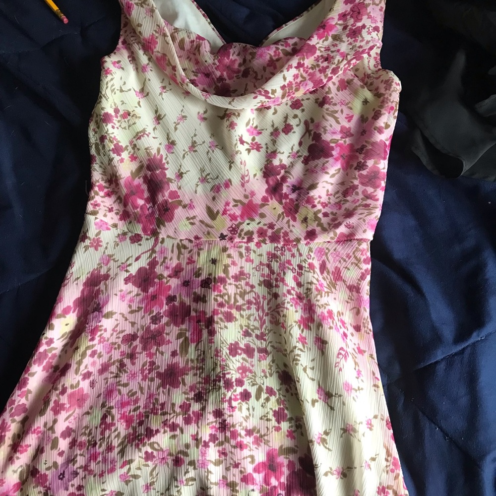 Flowy and long floral and off white dress